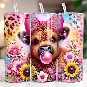 20 oz Cute Highland Cow Bubble Gum Travel Tumbler New